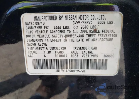 2011 Infiniti M37 z USA, uszkodzony, nr VIN JN1BY1AP5BM325728